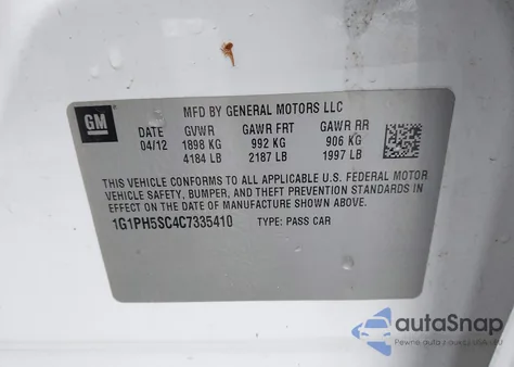 2012 Chevrolet Cruze Ltz из США, поврежденный, VIN 1G1PH5SC4C7335410